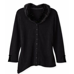 Vintage First Issue Sz XL Black Faux Fur Trim Velvet Cardigan Sweater‎ Old Money